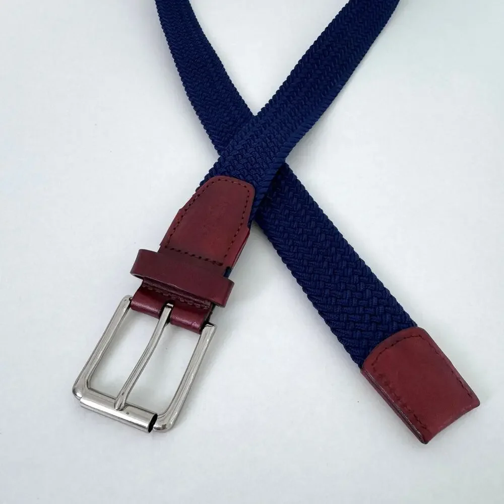 Florsheim Mens Genuine Leather Braided Belt Classic Casual Brown Blue